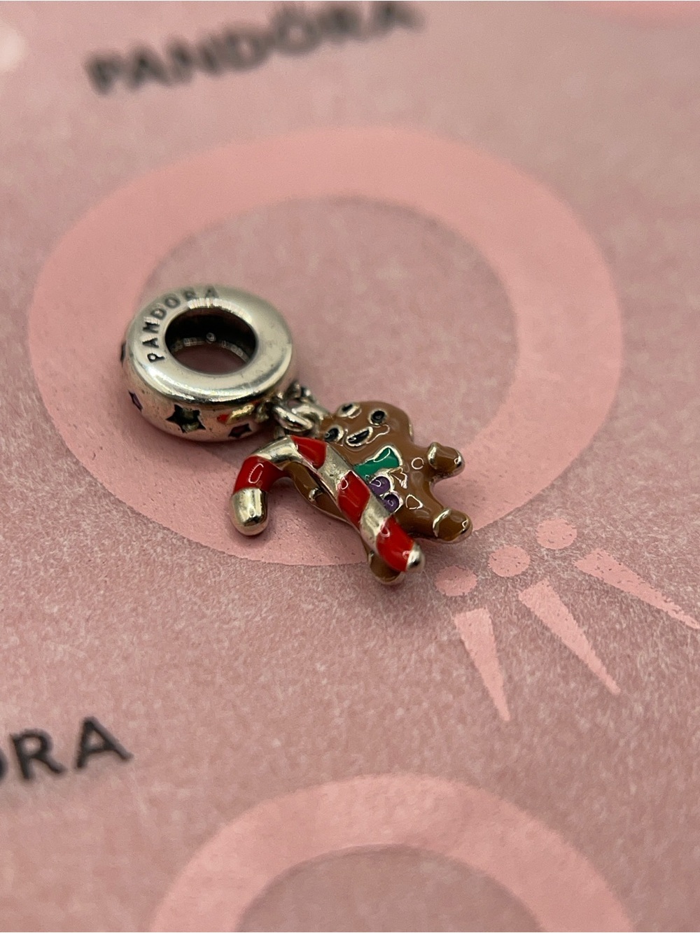 Pandora Gingerbread Man Candy Cane Silver Dangle Charm - Picture 8 of 8